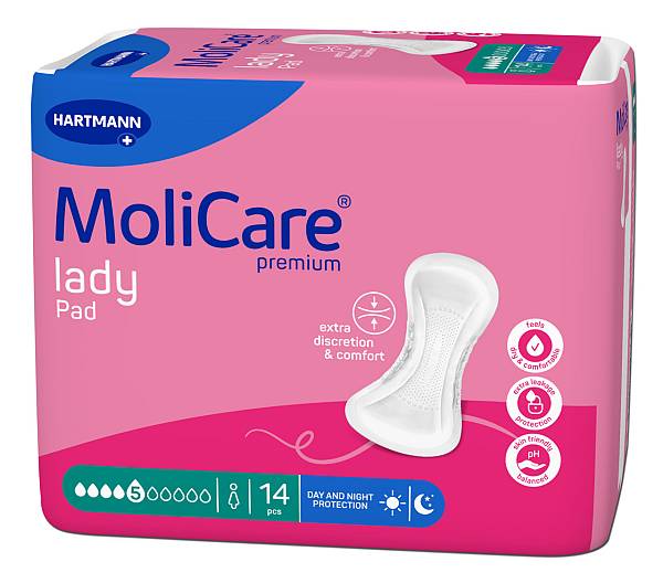 Packshot-angle-MoliCare-Premium-lady-pad-5-Drops-14-pieces-1-1 MoliCare Premium lady pad 5, anatomski ulošci - Slika 1